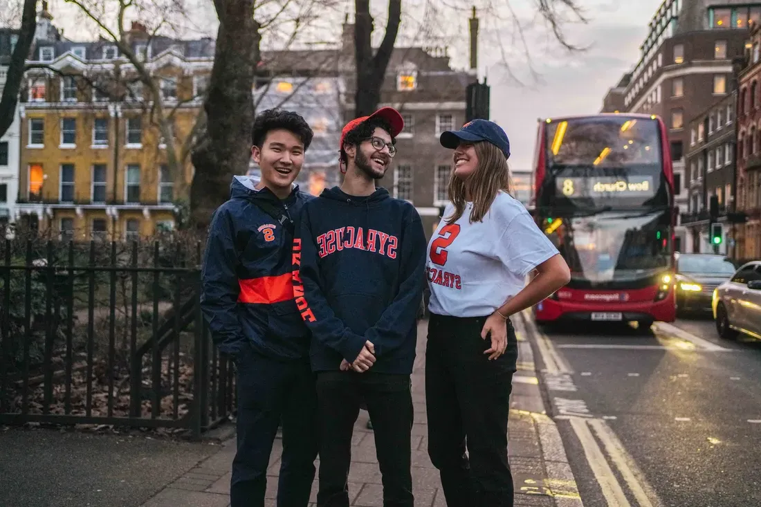 Three students studying abroad in London, England.